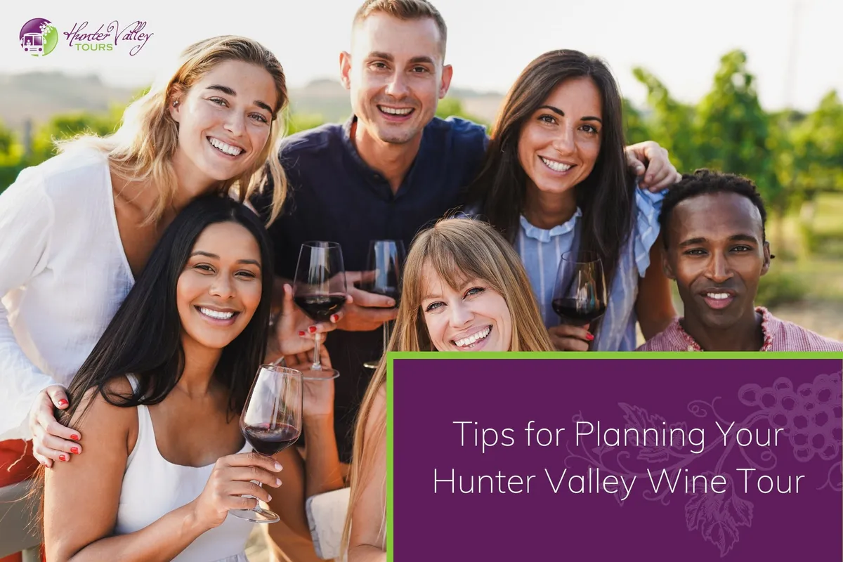 group of friends having fun during a wine tour