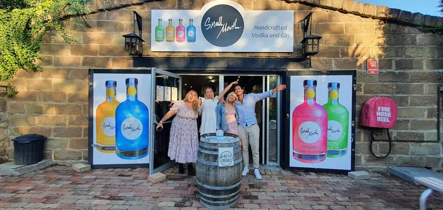 Guests outside the Small Mouth handcrafted vodka and gin distillery