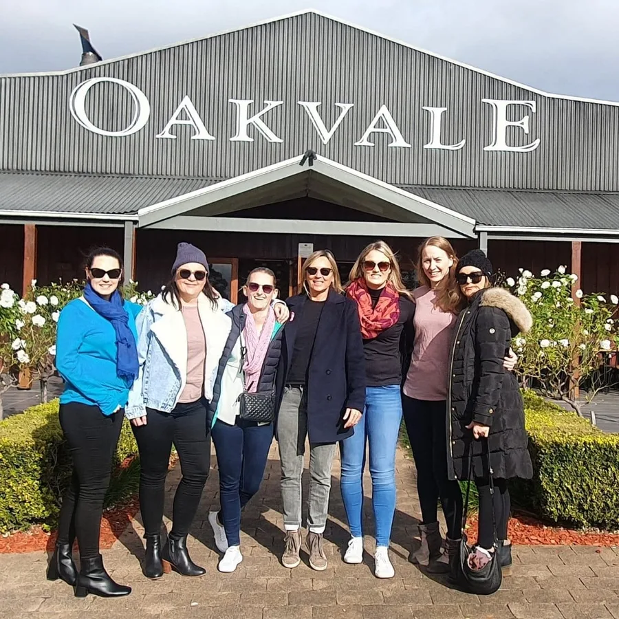 Seven friends outside the Oakvale Wines cellar door